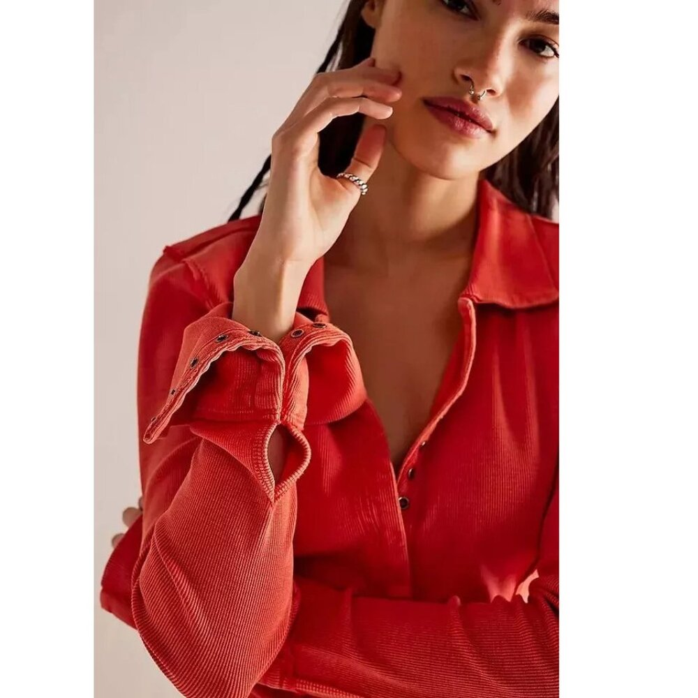 Free People Coral Button-Up Blouse - Picture 2 of 8